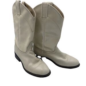 90s Vintage Laredo Roper Boots Size 7 White/Cream Cowgirl Western